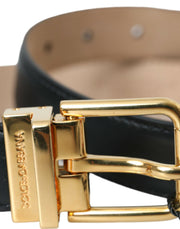 Black Leather Gold Metal Buckle Belt Men Dolce & Gabbana