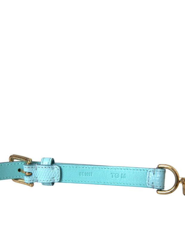 Light Blue Leather Crystal Chain Waist Belt Dolce & Gabbana