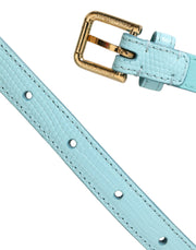 Light Blue Leather Crystal Chain Waist Belt Dolce & Gabbana