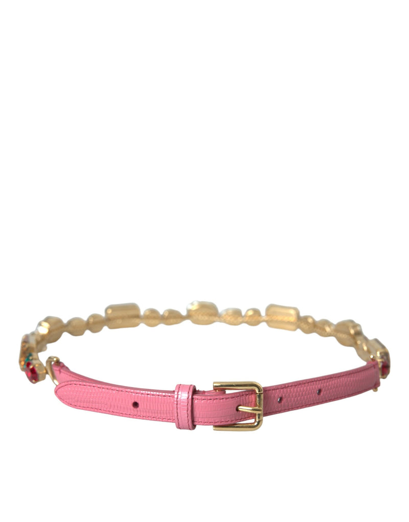 Pink Leather Crystal Chain Embellished Belt Dolce & Gabbana