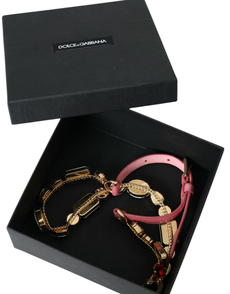 Pink Leather Crystal Chain Embellished Belt Dolce & Gabbana