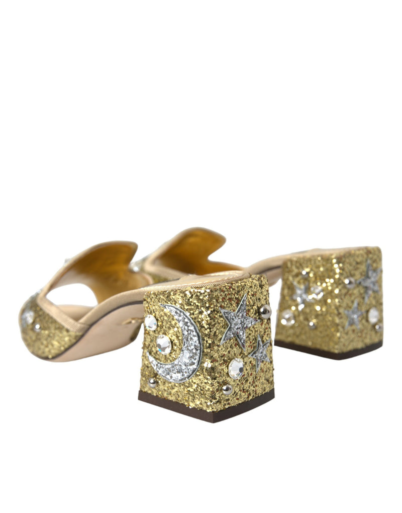 Gold Sequin Leather Heels Sandals Shoes Dolce & Gabbana
