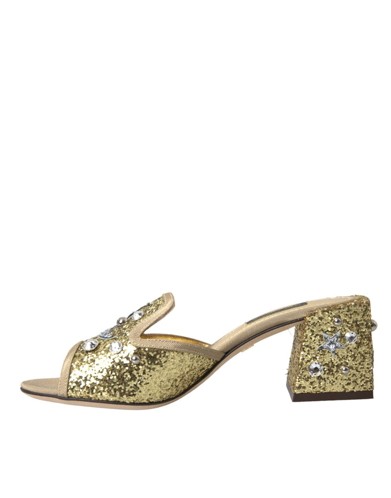 Gold Sequin Leather Heels Sandals Shoes Dolce & Gabbana