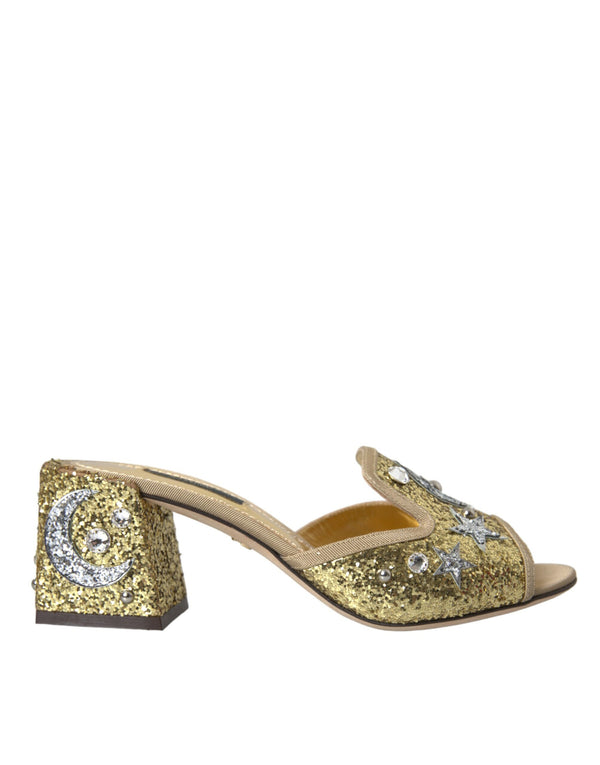 Gold Sequin Leather Heels Sandals Shoes Dolce & Gabbana