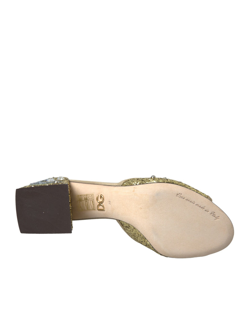 Gold Sequin Leather Heels Sandals Shoes Dolce & Gabbana