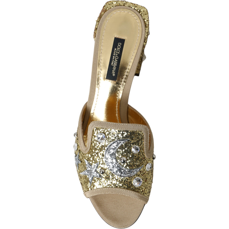 Gold Sequin Leather Heels Sandals Shoes Dolce & Gabbana