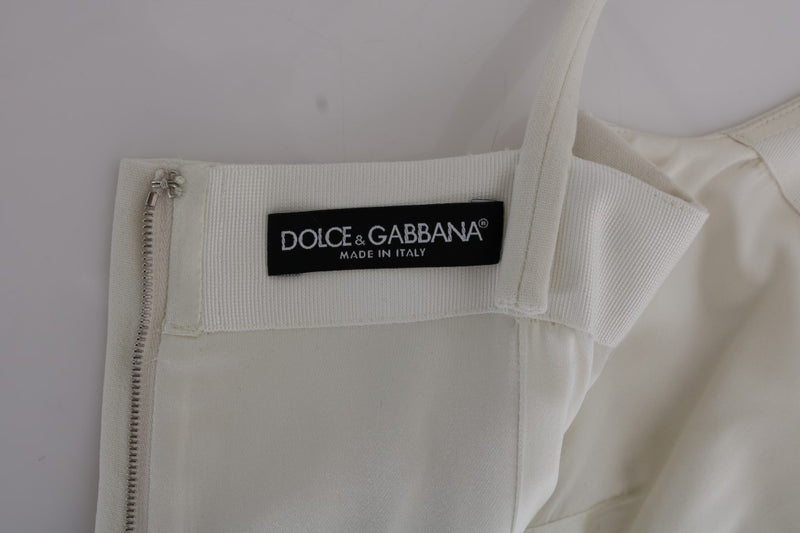 Elegant White Wool Shift Dress with Gold Brooch Dolce & Gabbana