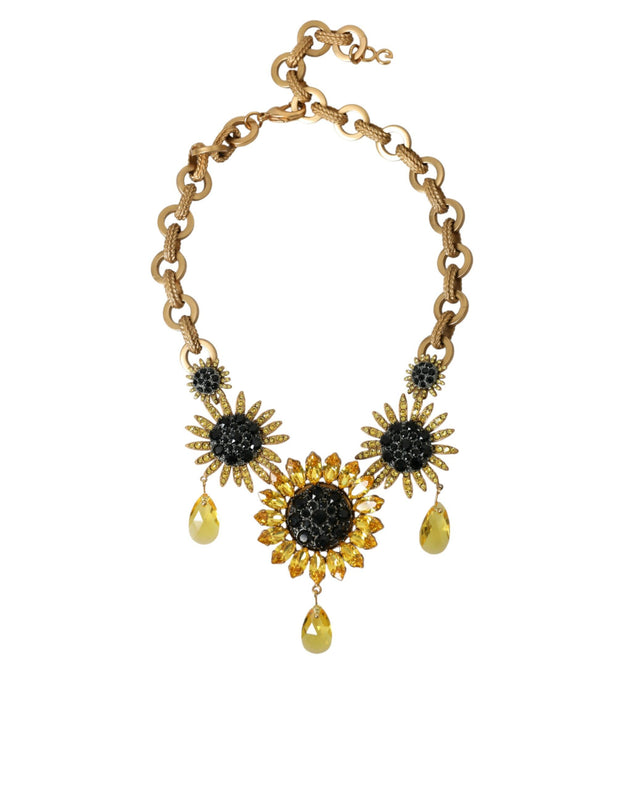 Gold Tone Brass Sunflower Crystal Embellished Necklace Dolce & Gabbana