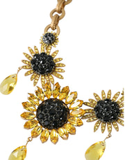 Gold Tone Brass Sunflower Crystal Embellished Necklace Dolce & Gabbana