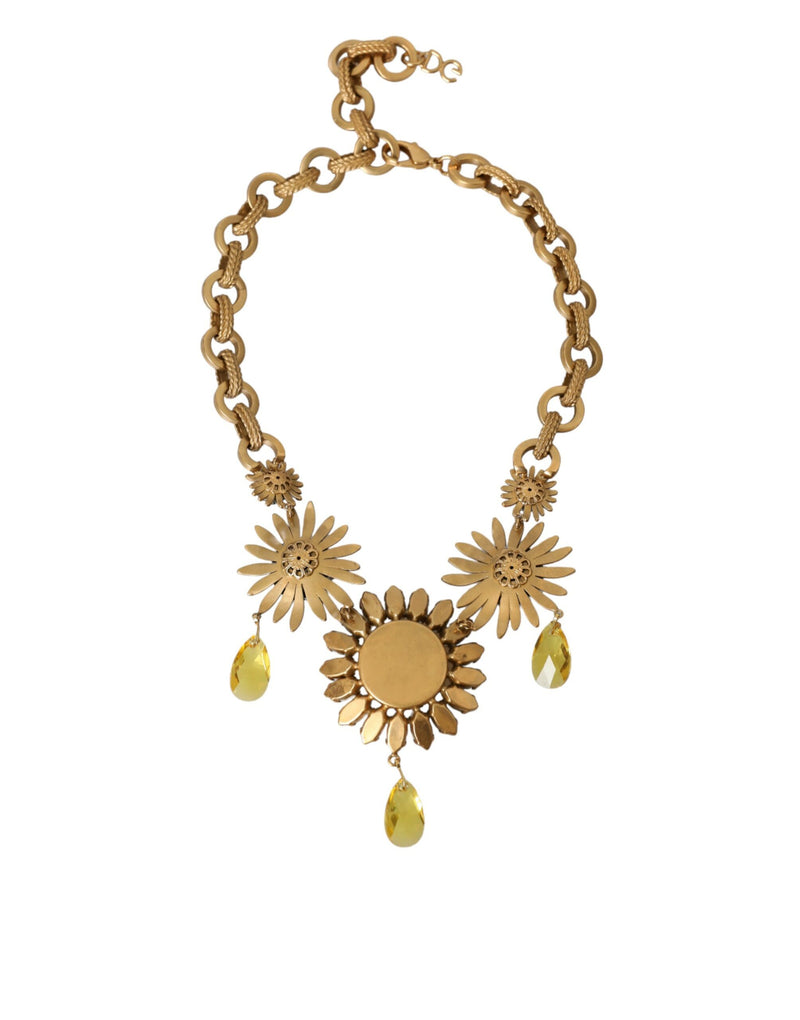 Gold Tone Brass Sunflower Crystal Embellished Necklace Dolce & Gabbana