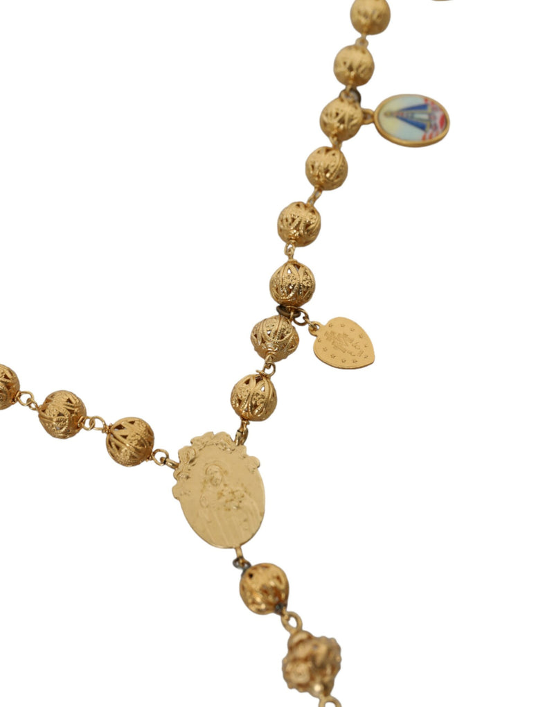 Gold Tone Chain Brass Beaded Statement Sicily Necklace Dolce & Gabbana