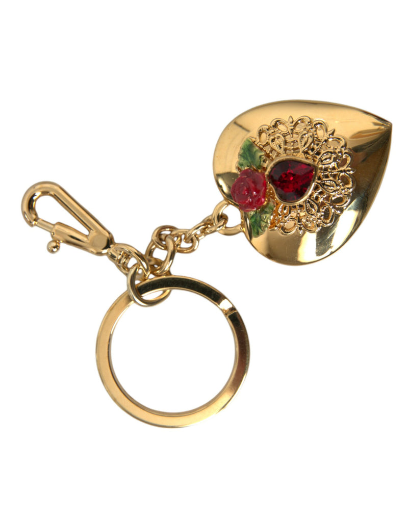 Metallic Gold Brass Heart Floral Pendant Keychain Keyring Dolce & Gabbana