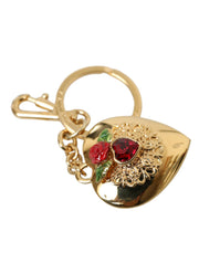 Metallic Gold Brass Heart Floral Pendant Keychain Keyring Dolce & Gabbana