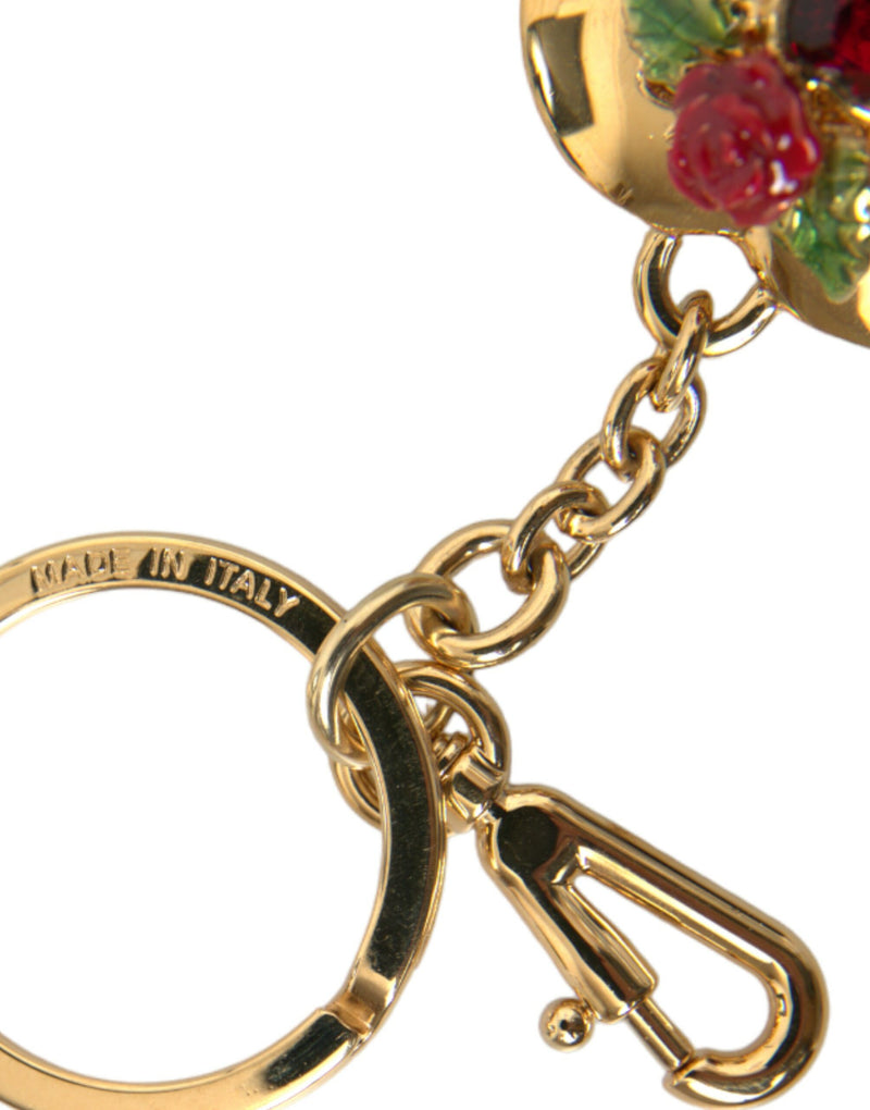 Metallic Gold Brass Heart Floral Pendant Keychain Keyring Dolce & Gabbana