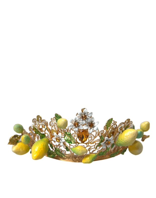 Gold Tone Brass Crystal Sicily Lemon Head Crown Tiara Dolce & Gabbana