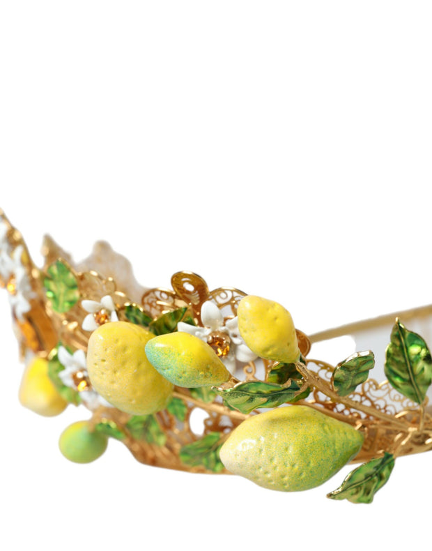 Gold Tone Brass Crystal Sicily Lemon Head Crown Tiara Dolce & Gabbana