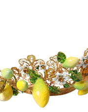 Gold Tone Brass Crystal Sicily Lemon Head Crown Tiara Dolce & Gabbana