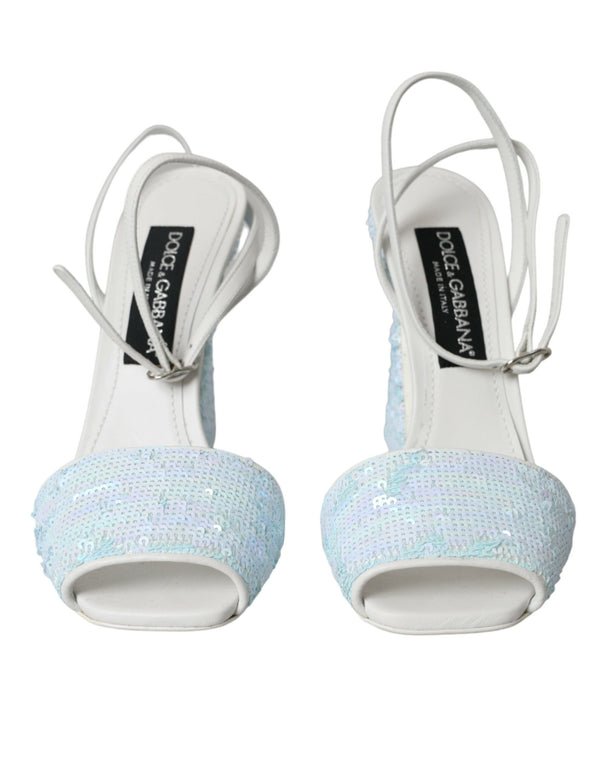 Light Blue Sequin Ankle Strap Sandals Shoes Dolce & Gabbana