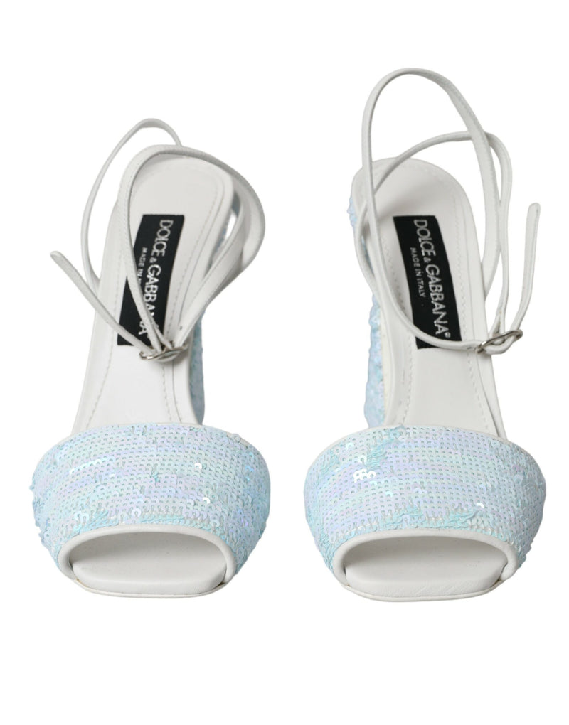 Light Blue Sequin Ankle Strap Sandals Shoes Dolce & Gabbana