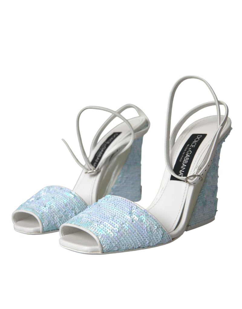 Light Blue Sequin Ankle Strap Sandals Shoes Dolce & Gabbana