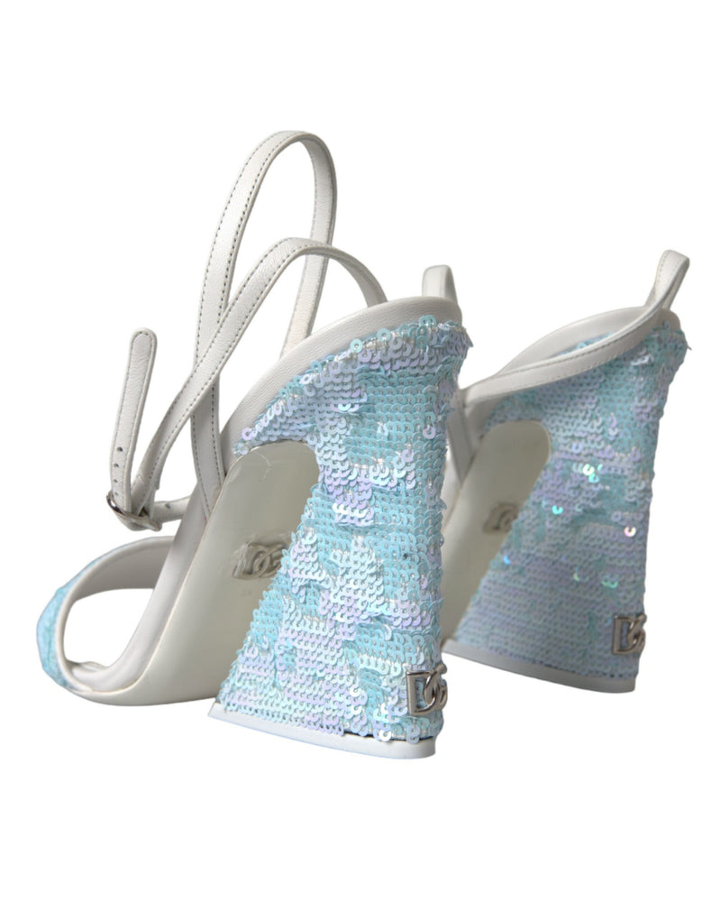 Light Blue Sequin Ankle Strap Sandals Shoes Dolce & Gabbana