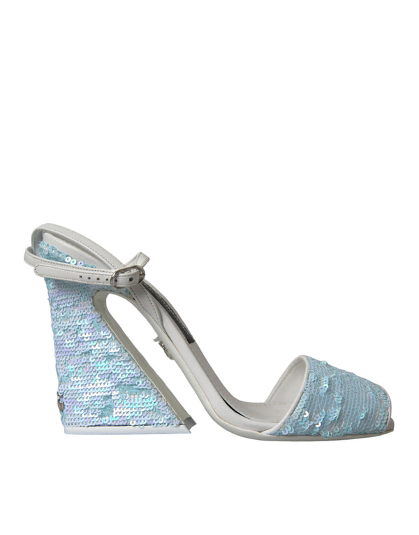 Light Blue Sequin Ankle Strap Sandals Shoes Dolce & Gabbana