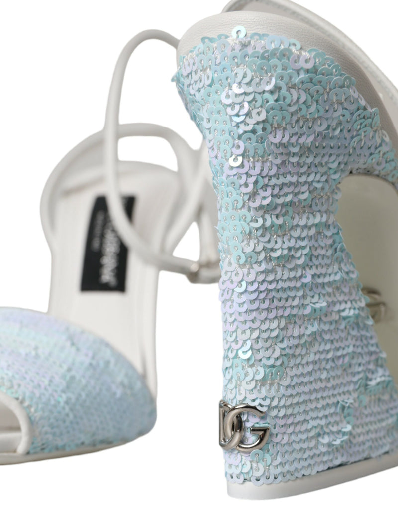 Light Blue Sequin Ankle Strap Sandals Shoes Dolce & Gabbana