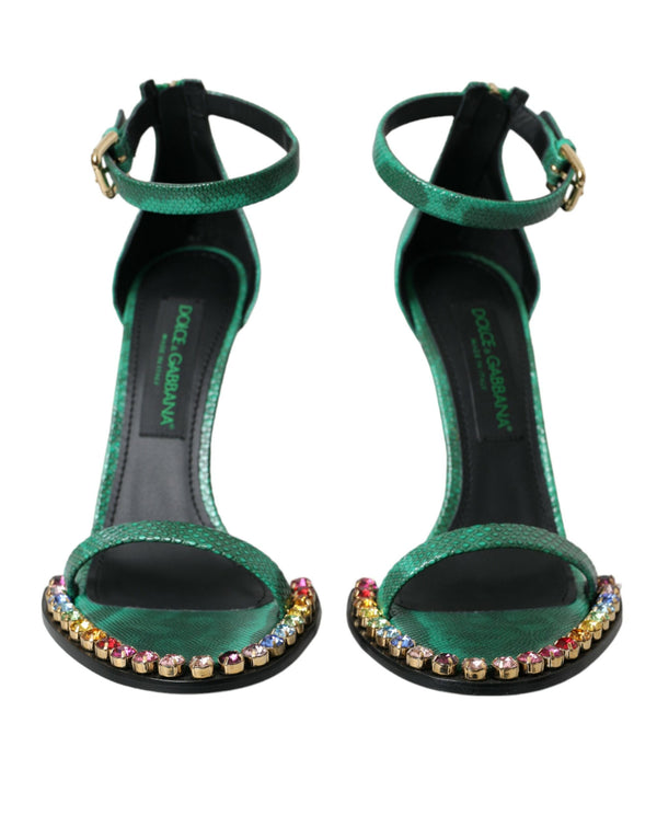 Green Exotic Leather Crystal Sandals Shoes Dolce & Gabbana