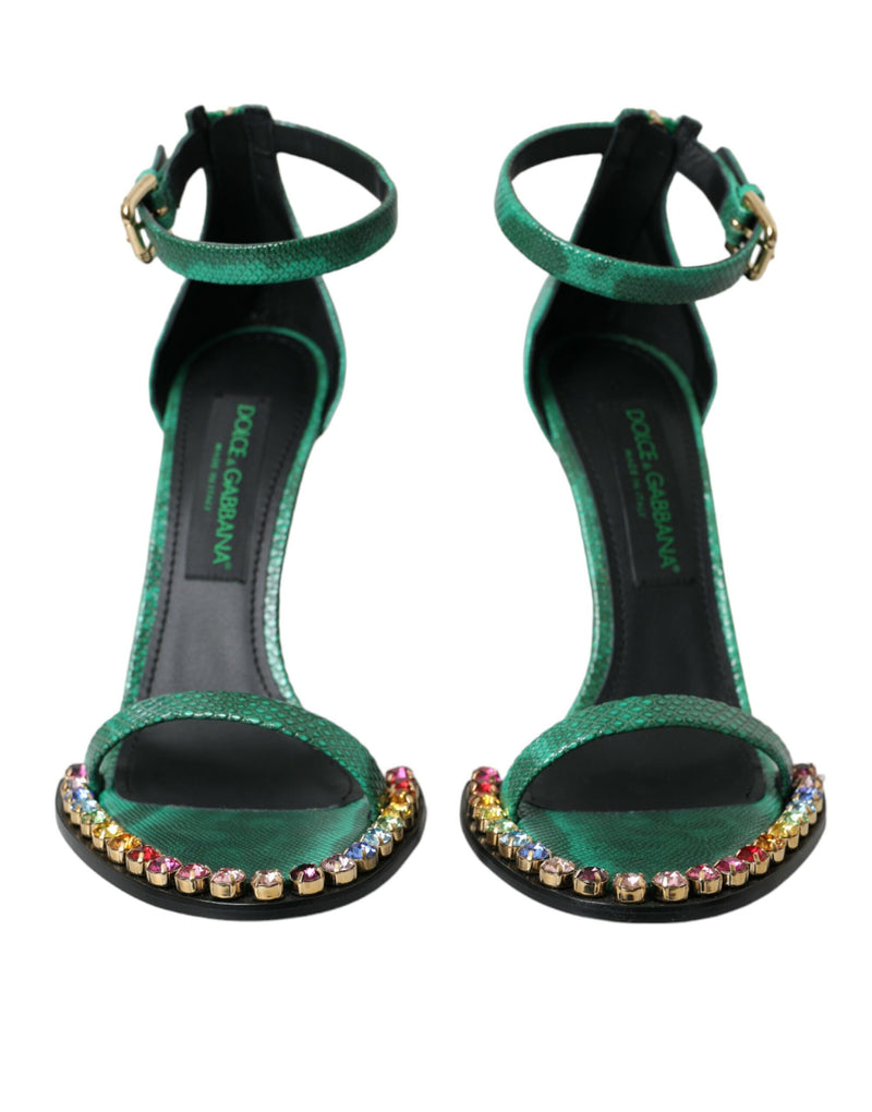 Green Exotic Leather Crystal Sandals Shoes Dolce & Gabbana