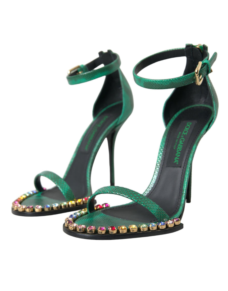 Green Exotic Leather Crystal Sandals Shoes Dolce & Gabbana