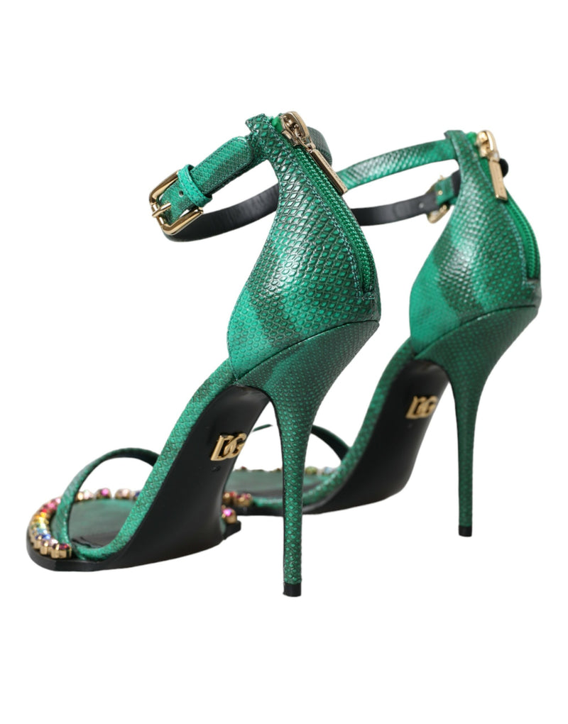 Green Exotic Leather Crystal Sandals Shoes Dolce & Gabbana