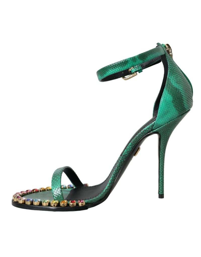 Green Exotic Leather Crystal Sandals Shoes Dolce & Gabbana