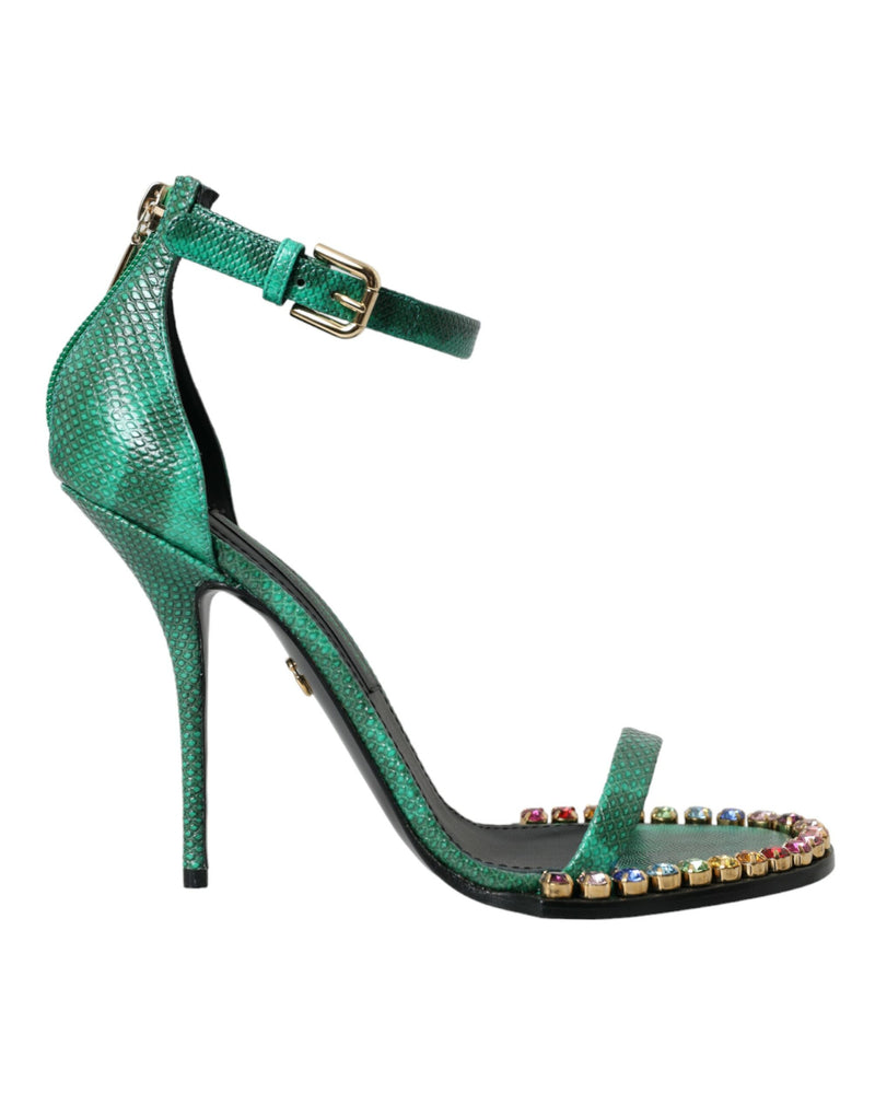 Green Exotic Leather Crystal Sandals Shoes Dolce & Gabbana