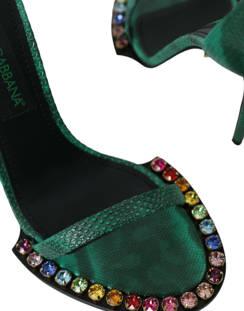 Green Exotic Leather Crystal Sandals Shoes Dolce & Gabbana