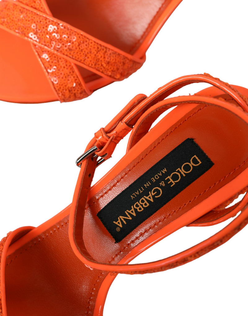 Orange Sequin Ankle Strap Sandals Shoes Dolce & Gabbana