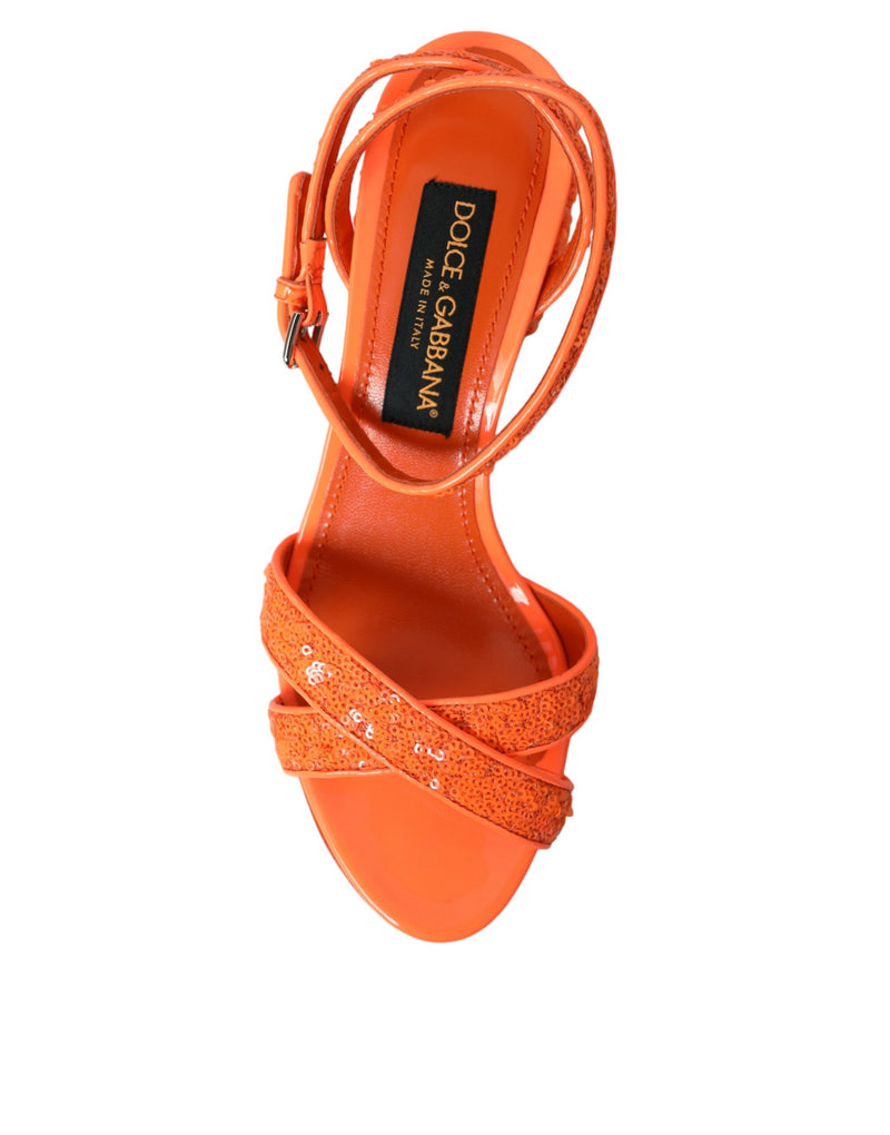 Orange Sequin Ankle Strap Sandals Shoes Dolce & Gabbana