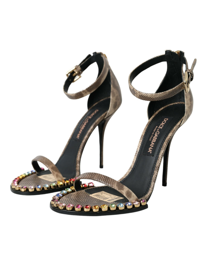 Brown Exotic Leather Crystal Sandals Shoes Dolce & Gabbana