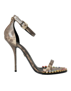 Brown Exotic Leather Crystal Sandals Shoes Dolce & Gabbana