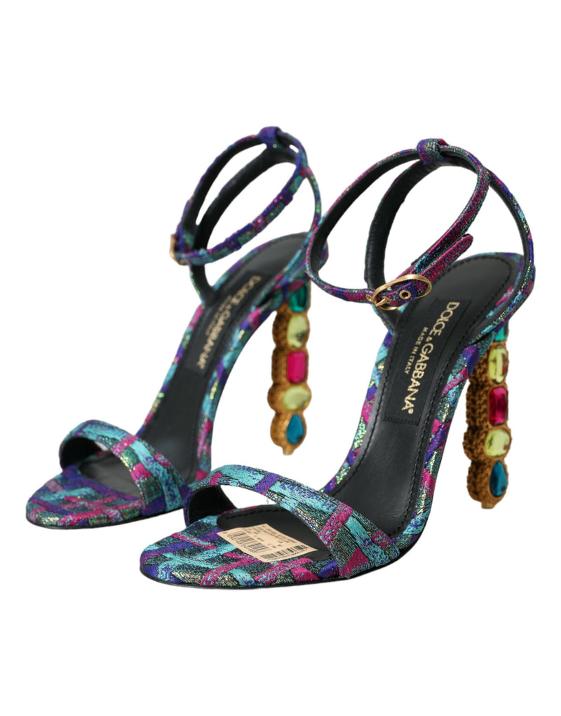 Multicolor Jacquard Crystals Sandals Shoes Dolce & Gabbana