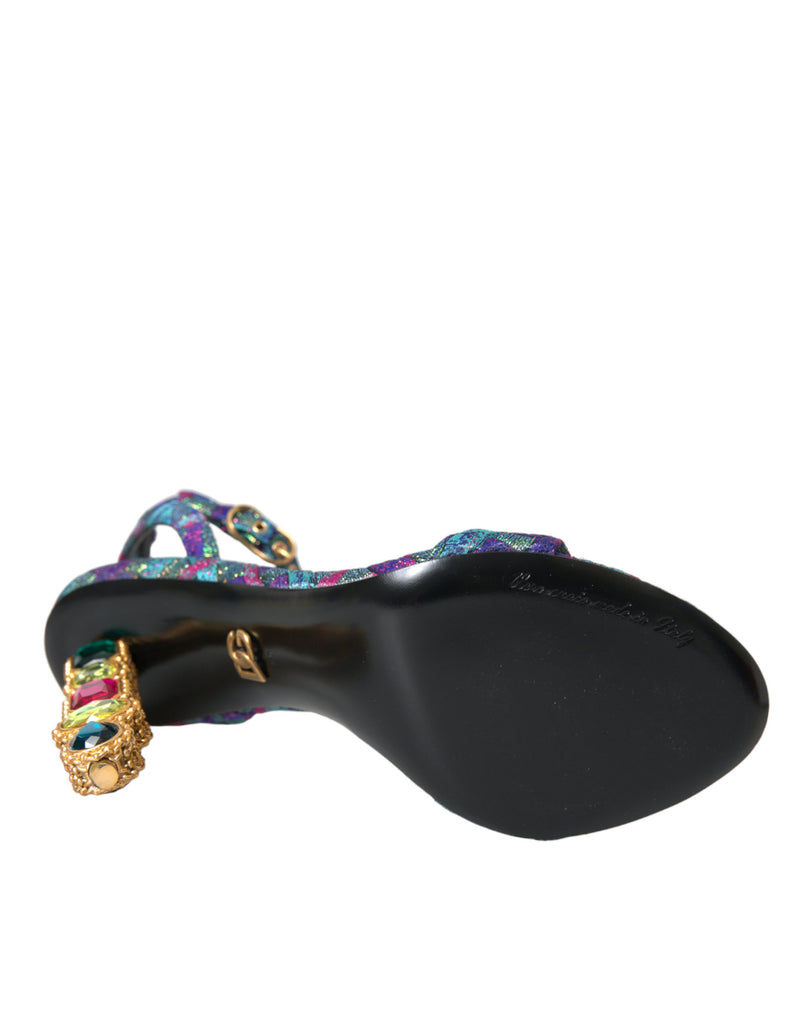 Multicolor Jacquard Crystals Sandals Shoes Dolce & Gabbana