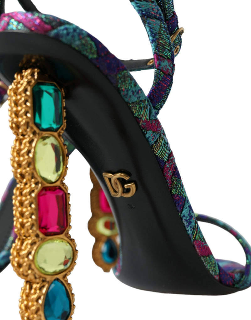 Multicolor Jacquard Crystals Sandals Shoes Dolce & Gabbana