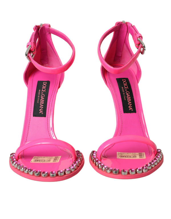 Pink Leather Crystal Heels Sandals Shoes Dolce & Gabbana