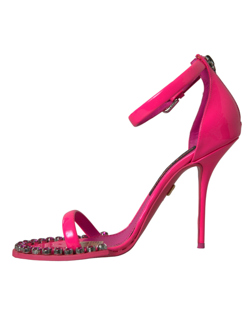 Pink Leather Crystal Heels Sandals Shoes Dolce & Gabbana