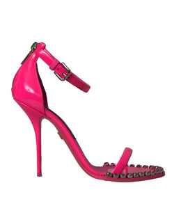 Pink Leather Crystal Heels Sandals Shoes Dolce & Gabbana