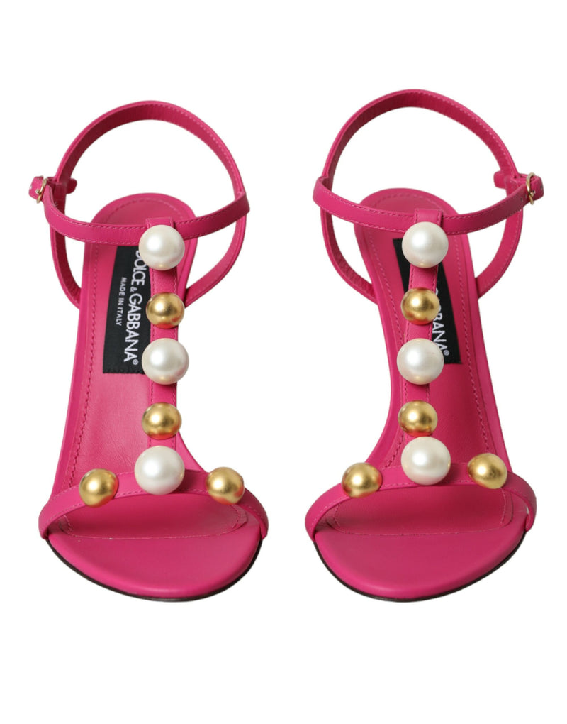 Pink Embellished Leather Sandals Heels Shoes Dolce & Gabbana