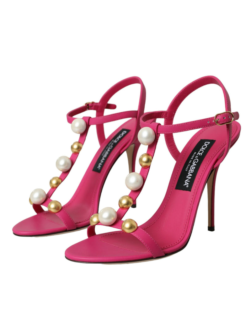 Pink Embellished Leather Sandals Heels Shoes Dolce & Gabbana