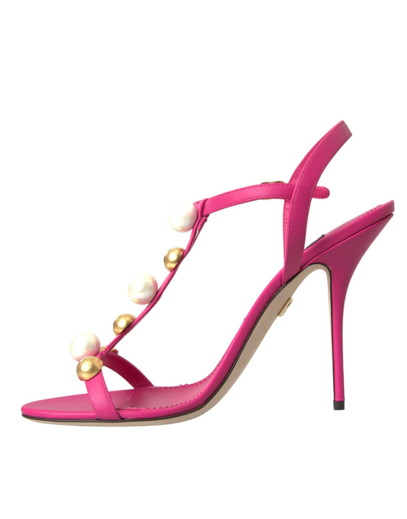 Pink Embellished Leather Sandals Heels Shoes Dolce & Gabbana