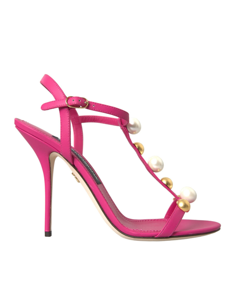 Pink Embellished Leather Sandals Heels Shoes Dolce & Gabbana