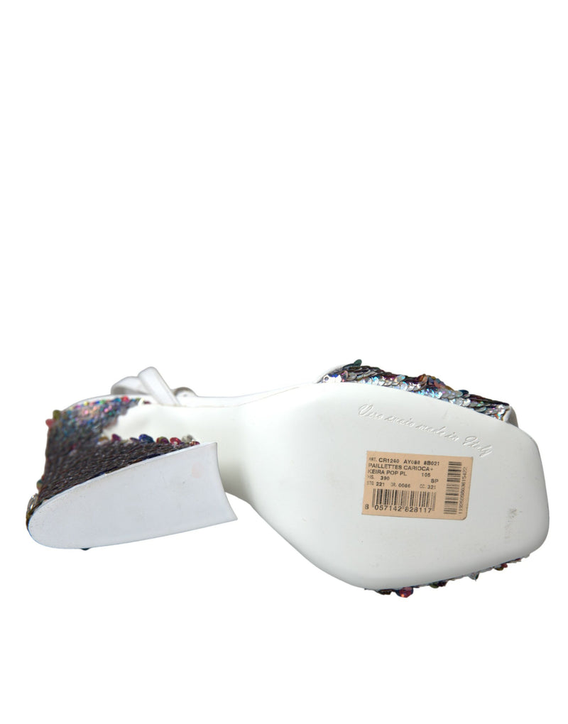White Silver Sequin Ankle Strap Sandals Shoes Dolce & Gabbana