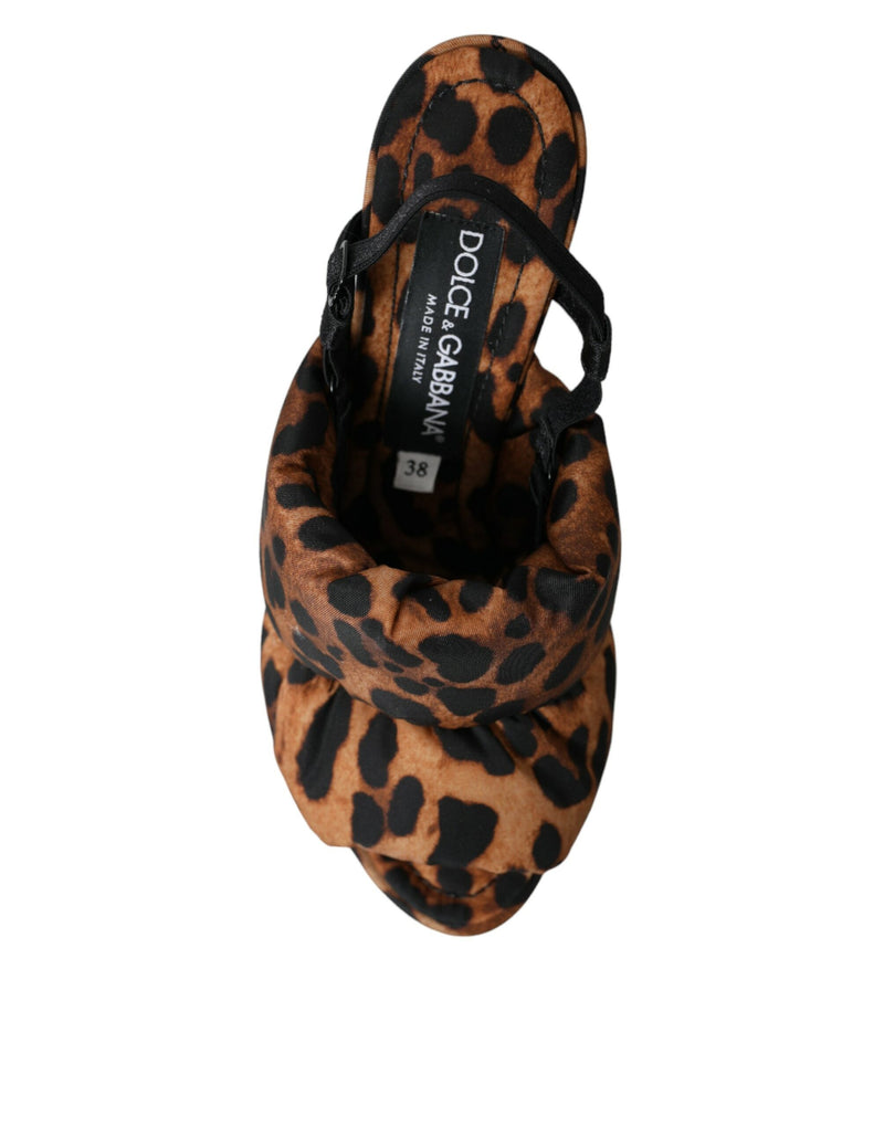 Brown Leopard Slingback Heels Sandals Shoes Dolce & Gabbana